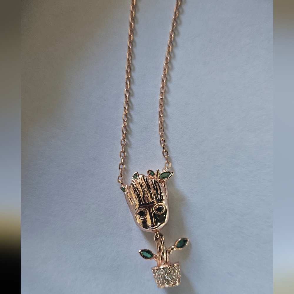 Green and Gold Elegant Necklace with Pendant 925 Sterling Silver